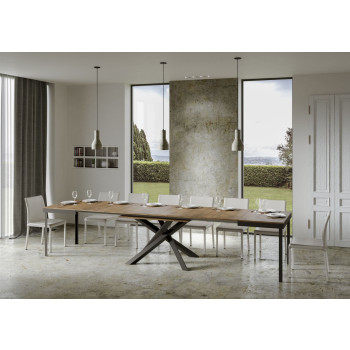Mesa Volantis Evolution com pés e estrutura em antracite D.90 - Mesa extensível 180/440x90 cm Volantis Evolution em freixo branco com estrutura e pés em antracite