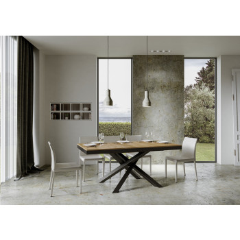 Mesa Volantis Evolution com pés e estrutura em antracite D.90 - Mesa extensível 180/440x90 cm Volantis Evolution em freixo branco com estrutura e pés em antracite
