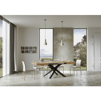 Mesa Volantis com pés em antracite D.90 - Mesa extensível 120/380x90 cm Volantis em freixo branco com pés em antracite