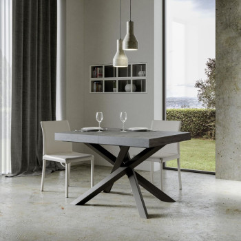 Mesa Volantis com pés em antracite D.90 - Mesa extensível 120/380x90 cm Volantis em freixo branco com pés em antracite