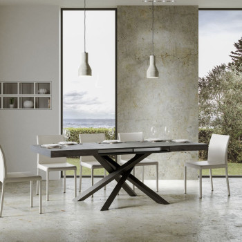 Mesa Volantis com pés em antracite D.90 - Mesa extensível 120/380x90 cm Volantis em freixo branco com pés em antracite