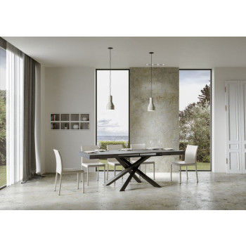 Mesa Volantis com pés em antracite D.90 - Mesa extensível 120/380x90 cm Volantis em freixo branco com pés em antracite