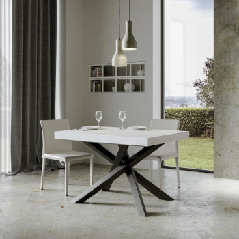 Mesa Volantis com pés em antracite D.90 - Mesa extensível 120/380x90 cm Volantis em freixo branco com pés em antracite