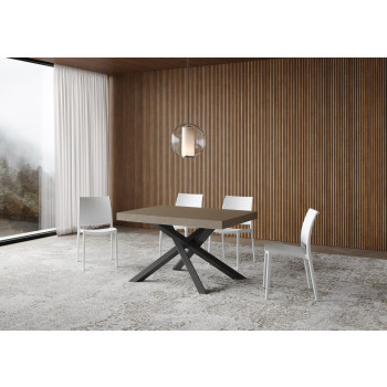 Mesa Volantis com pés em antracite D.90 - Mesa extensível 120/380x90 cm Volantis em freixo branco com pés em antracite