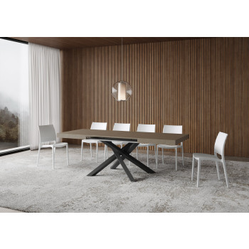 Mesa Volantis com pés em antracite D.90 - Mesa extensível 120/380x90 cm Volantis em freixo branco com pés em antracite