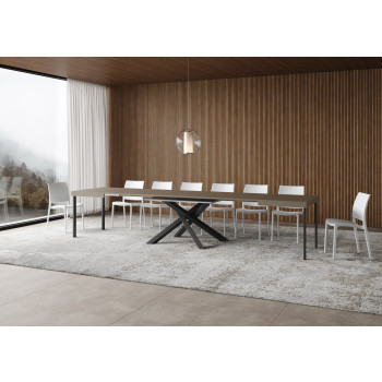 Mesa Volantis com pés em antracite D.90 - Mesa extensível 120/380x90 cm Volantis em freixo branco com pés em antracite