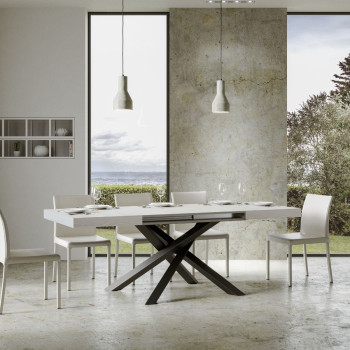 Mesa Volantis com pés em antracite D.90 - Mesa extensível 120/380x90 cm Volantis em freixo branco com pés em antracite