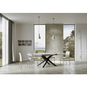 Mesa Volantis com pés em antracite D.90 - Mesa extensível 120/380x90 cm Volantis em freixo branco com pés em antracite
