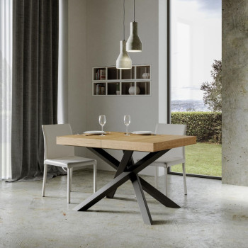 Mesa Volantis com pés em antracite D.90 - Mesa extensível 120/380x90 cm Volantis em freixo branco com pés em antracite