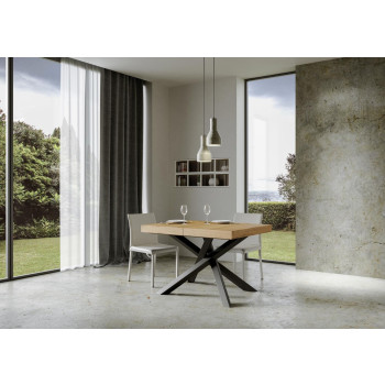 Mesa Volantis com pés em antracite D.90 - Mesa extensível 120/380x90 cm Volantis em freixo branco com pés em antracite