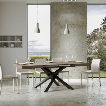 Mesa Volantis com pés em antracite D.90 - Mesa extensível 180/440x90 cm Volantis em freixo branco com pés em antracite