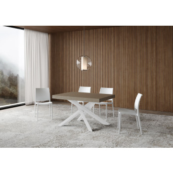 Mesa Volantis com pés brancos D.90 - Mesa extensível 140/244x90 cm Volantis em freixo branco com pés brancos