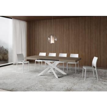 Mesa Volantis com pés brancos D.90 - Mesa extensível 140/244x90 cm Volantis em freixo branco com pés brancos