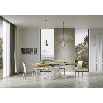 Mesa Volantis com pés brancos D.90 - Mesa extensível 140/244x90 cm Volantis em freixo branco com pés brancos
