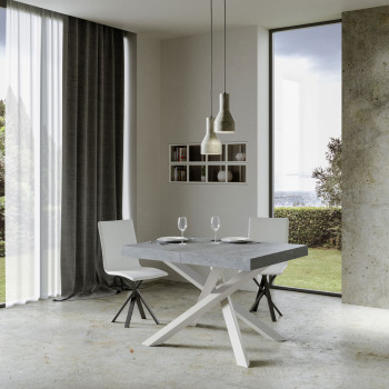 Mesa Volantis com pés brancos D.90 - Mesa extensível 140/400x90 cm Volantis em freixo branco com pés brancos