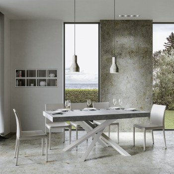 Mesa Volantis com pés brancos D.90 - Mesa extensível 160/264x90 cm Volantis em freixo branco com pés brancos