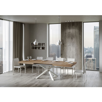 Mesa Volantis com pés brancos D.90 - Mesa extensível 160/264x90 cm Volantis em freixo branco com pés brancos