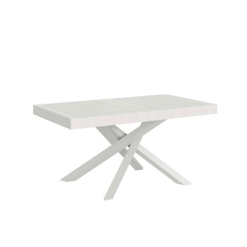 Mesa Volantis com pés brancos D.90 - Mesa extensível 160/264x90 cm Volantis em freixo branco com pés brancos