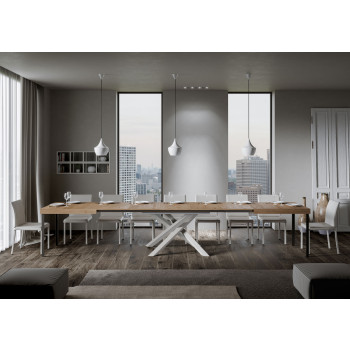 Mesa Volantis com pés brancos D.90 - Mesa extensível 200/460x90 cm Volantis em freixo branco com pés brancos