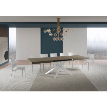 Mesa Volantis com pés brancos D.90 - Mesa extensível 200/460x90 cm Volantis em freixo branco com pés brancos