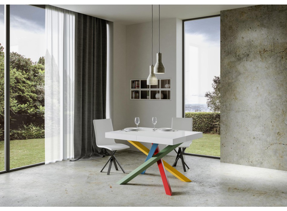 Mesa Volantis Multicolorida - Mesa extensível 90x130/234 cm com estrutura em freixo branco.