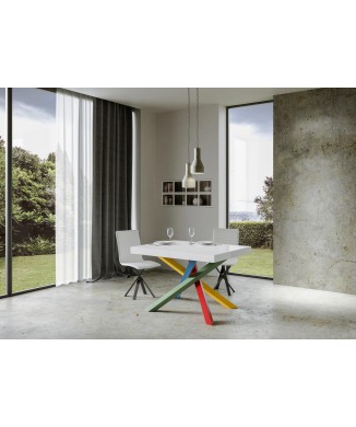 Mesa Volantis Multicolorida - Mesa extensível 90x160/264 cm com estrutura em freixo branco.