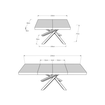 Mesa Volantis Premium com pés em antracite P.90 - Mesa extensível 130/234x90 cm. Pés em freixo branco Volantis Premium em antracite.