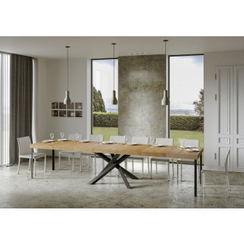 Mesa Volantis Premium com pés em antracite P.90 - Mesa extensível 200/460x90 cm com pés em freixo branco Volantis Premium em antracite
