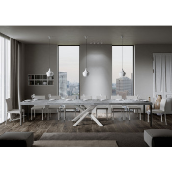 Mesa Volantis Premium com pés brancos D.90 - Mesa extensível 180/440x90 cm Volantis Premium em freixo branco com pés brancos