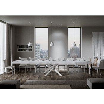 Mesa Volantis Premium com pés brancos D.90 - Mesa extensível 200/460x90 cm Volantis Premium em freixo branco com pés brancos