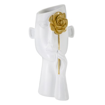 VASO EM FORMATO DE ROSTO COM FLOR
