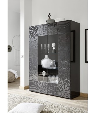Vitrine de vidro MIRO com 2 portas, 121x166x43 cm, cinza