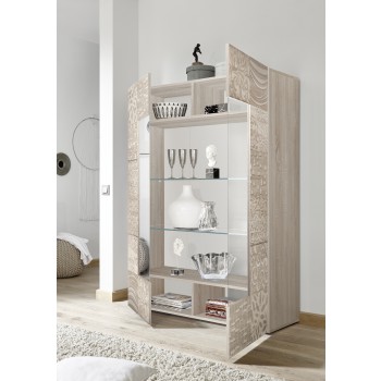 Vitrine MIRO com 2 portas de vidro, 121x166x43 cm, cor carvalho.