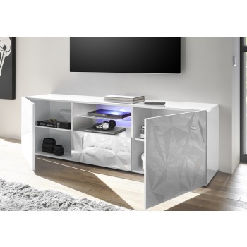 PRISMA TV-bänk med 2 dörrar och 1 låda, vit färg