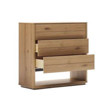 Alguema byrå med 3 lådor, ekfaner, naturfärgad finish, 100 x 97 cm