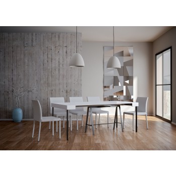 Konsolbord med antracitram - Utdragbart konsolbord 90x40/300 cm vit askbänk med antracitram