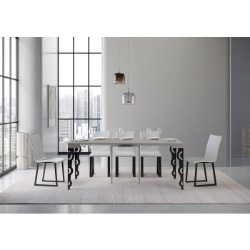 Karamay konsolbord med antracitfärgade ben - Karamay utdragbart konsolbord 90x40/300 cm med vit ask och antracitfärgade ben