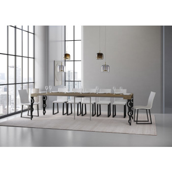 Karamay konsolbord med antracitfärgade ben - Karamay utdragbart konsolbord 90x40/300 cm med vit ask och antracitfärgade ben