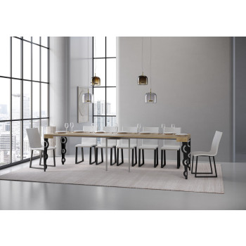 Karamay konsolbord med antracitfärgade ben - Karamay utdragbart konsolbord 90x40/300 cm med vit ask och antracitfärgade ben