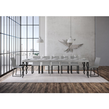 Karamay Premium konsolbord med antracitfärgade ben - Karamay Premium utdragbart konsolbord 90x40/300 cm med vit ask och antracitfärgade ben