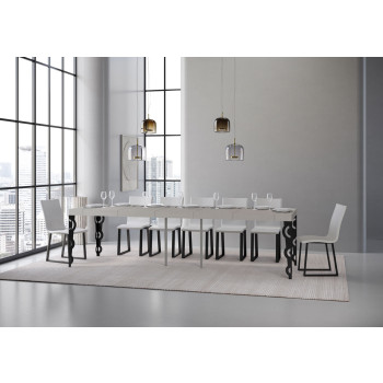 Karamay Premium konsolbord med antracitfärgade ben - Karamay Premium utdragbart konsolbord 90x40/300 cm med vit ask och antracitfärgade ben