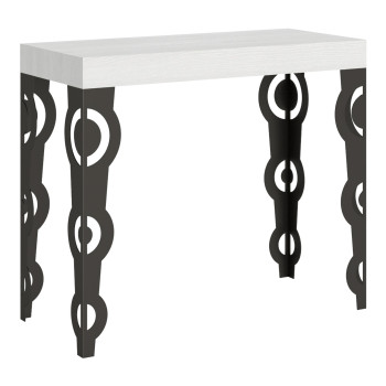 Karamay Premium konsolbord med antracitfärgade ben - Karamay Premium utdragbart konsolbord 90x40/300 cm med vit ask och antracitfärgade ben