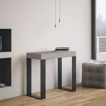 Tecno konsolbord med antracitfärgade ben - Tecno Litet utdragbart konsolbord 90x40/196 cm med vit ask och antracitfärgade ben