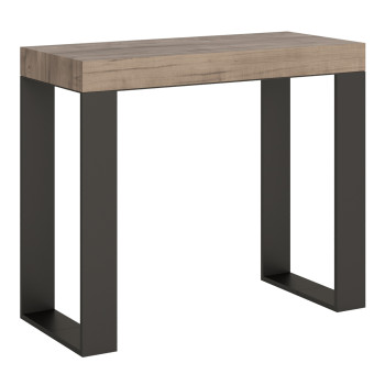Tecno konsolbord med antracitfärgade ben - Tecno Litet utdragbart konsolbord 90x40/196 cm med vit ask och antracitfärgade ben