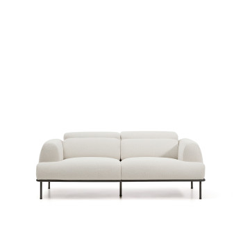 Aurum 2-sitssoffa i ecru chenille med lutbar huvudgavel och mattgrå metallbas 214 cm FSC Mix Credit