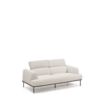 Aurum 2-sitssoffa i ecru chenille med lutbar huvudgavel och mattgrå metallbas 214 cm FSC Mix Credit