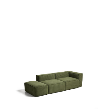 Blok 3-sitssoffa med vänster armstöd och gavelpuff i tjock grön manchester, 270 cm FSC Mix Credit