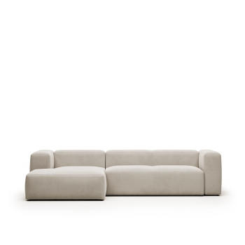 Blok 3-sitssoffa i beige chenille med vänster schäslong 300 cm FSC Mix Credit