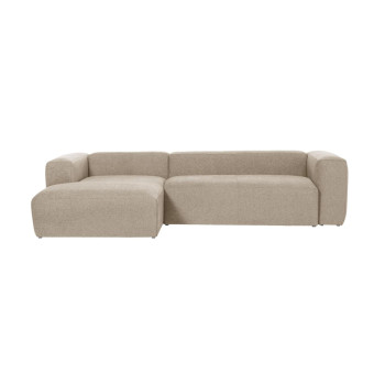Blok 3-sitssoffa i beige chenille med vänster schäslong 300 cm FSC Mix Credit