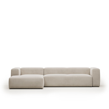 Blok 4-sitssoffa i beige chenille med schäslong vänster 330 cm FSC Mix Credit
